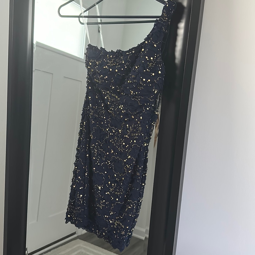 One shoulder Ruby Rox blue and gold one shoulder dress - Small